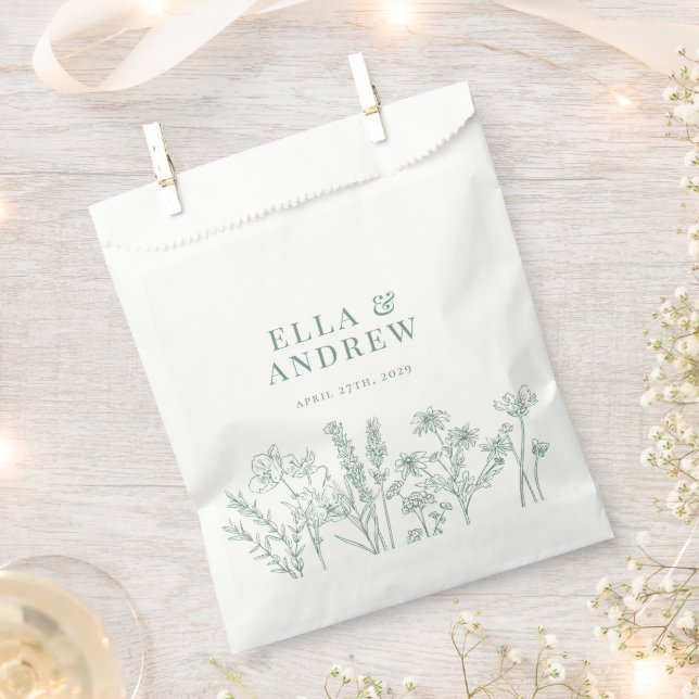 Spring Green Elegant Boho Wildflower Wedding Favour Bag (Clipped)