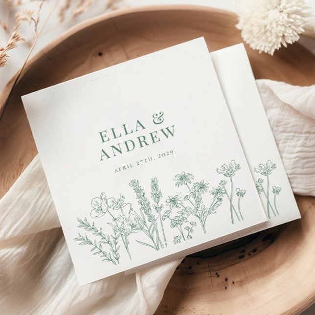 Spring Green Elegant Boho Wildflower Wedding Napkin (Creator Uploaded)