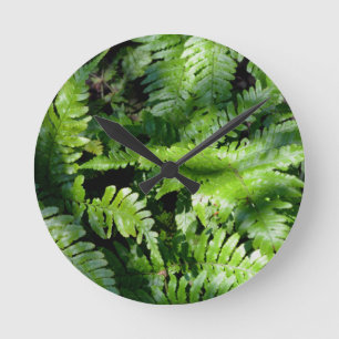 Spring Green Ferns Round Clock