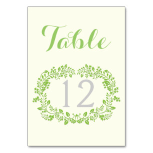 Spring green foliage frame wedding table number