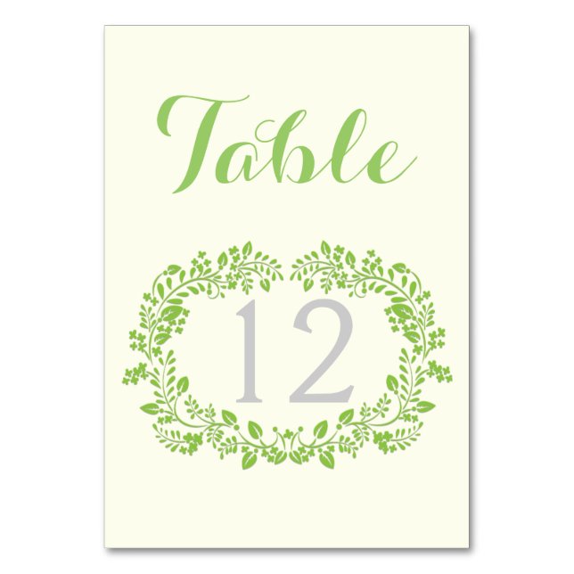Spring green foliage frame wedding table number (Front)