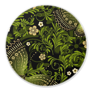 Spring Green-gold Pattern Ceramic Knob