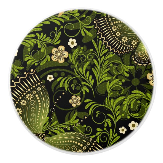 Spring Green-gold Pattern Ceramic Knob (Front)