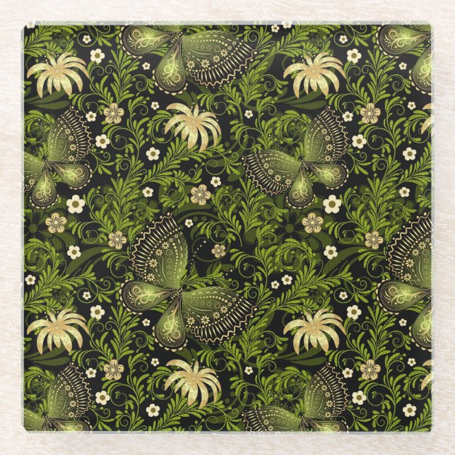 Spring Green-gold Pattern Glass Coaster (Front)