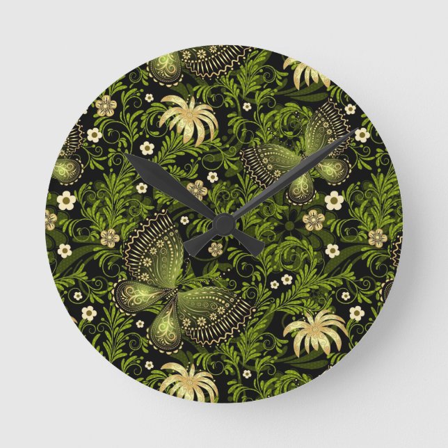 Spring Green-gold Pattern Round Clock (Front)
