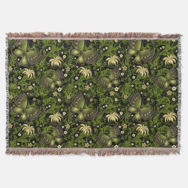 Spring Green-gold Pattern Throw Blanket (Front)