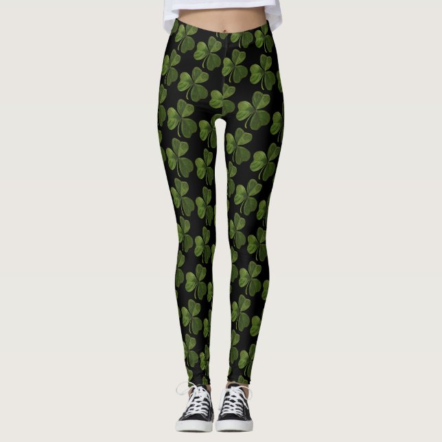 Spring Green Irish Shamrock Pattern Leggings (Front)