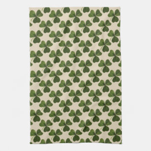 Spring Green Irish Shamrock Pattern Tea Towel