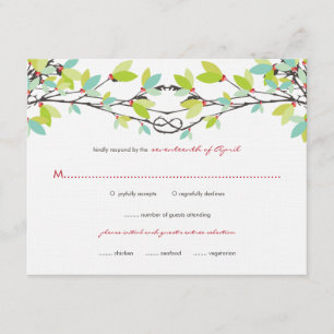 Spring Green Knotted Love Trees Wedding RSVP Card