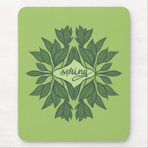 Spring Green Leaves Aesthetic Typography Mouse Pad