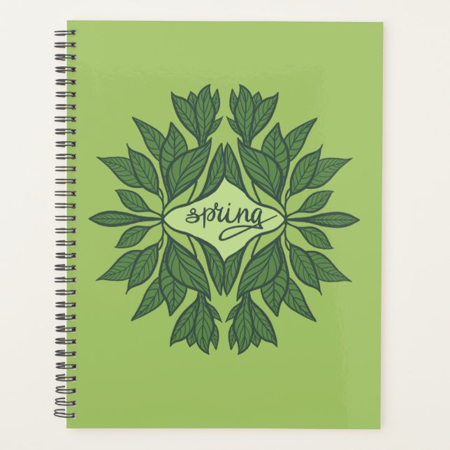 Spring Green Leaves Aesthetic Typography Planner (Front)