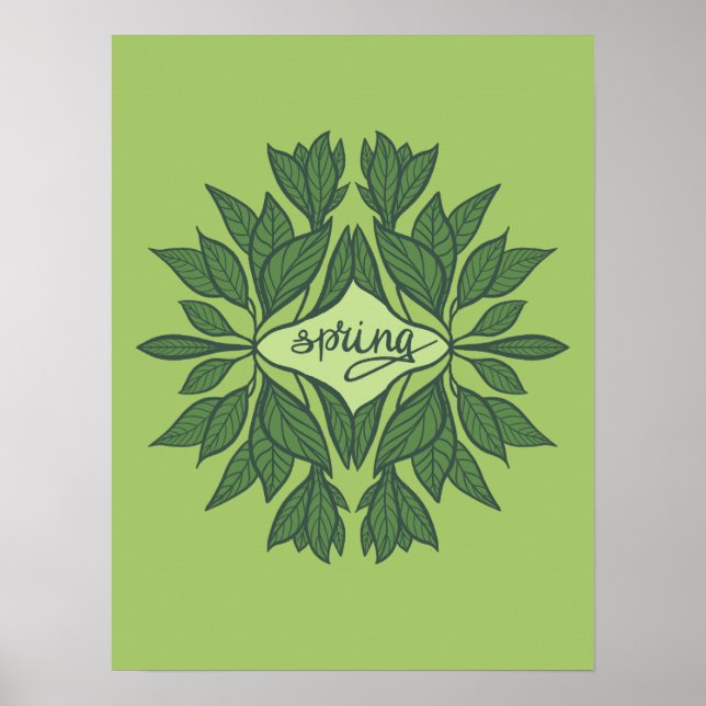 Spring Green Leaves Aesthetic Typography Poster (Front)