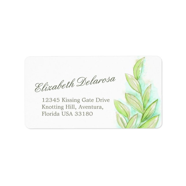 Spring green leaves wedding reply address label (Front)
