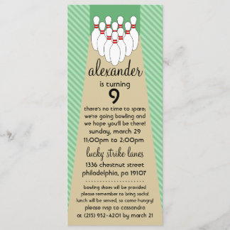 Spring Green Lucky Strike Bowling Birthday Party Invitation