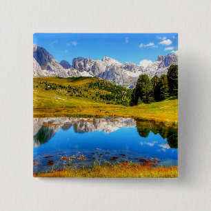 Spring Green Mountain Photo Lake Spring Mountain 15 Cm Square Badge