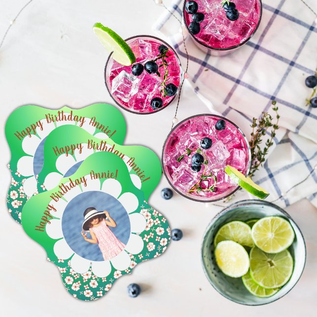 Spring Green Party Photo Frame Paper Coaster (Creator Uploaded)