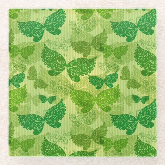 Spring Green Pattern Glass Coaster (Front)