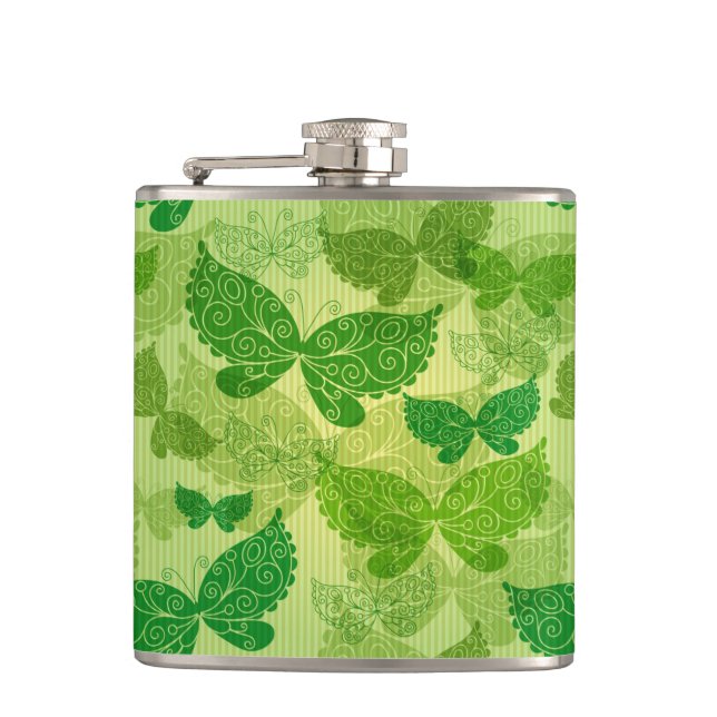 Spring Green Pattern Hip Flask (Front)