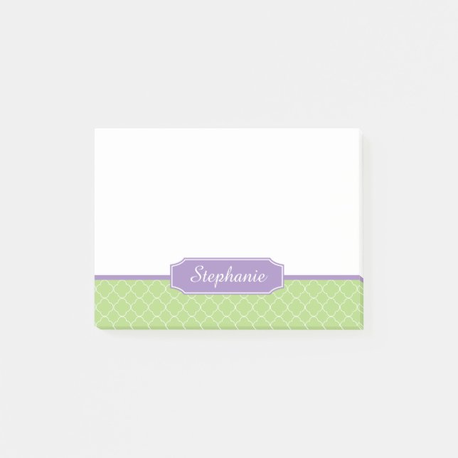 Spring Green Purple Quatrefoil Monogram Post-it Notes (Front)