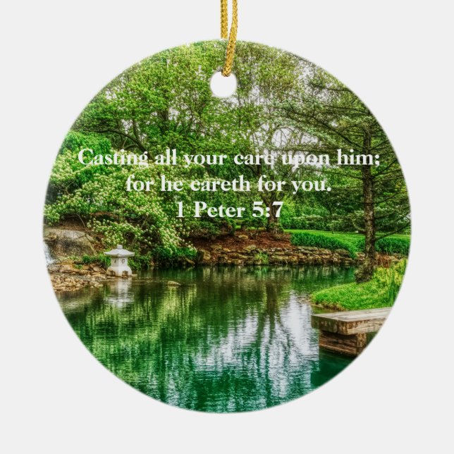 Spring Green Reflections Ceramic Ornament (Front)