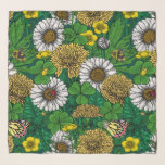 Spring green scarf<br><div class="desc">Various hand- drawn wild flowers and plants, spring meadow</div>