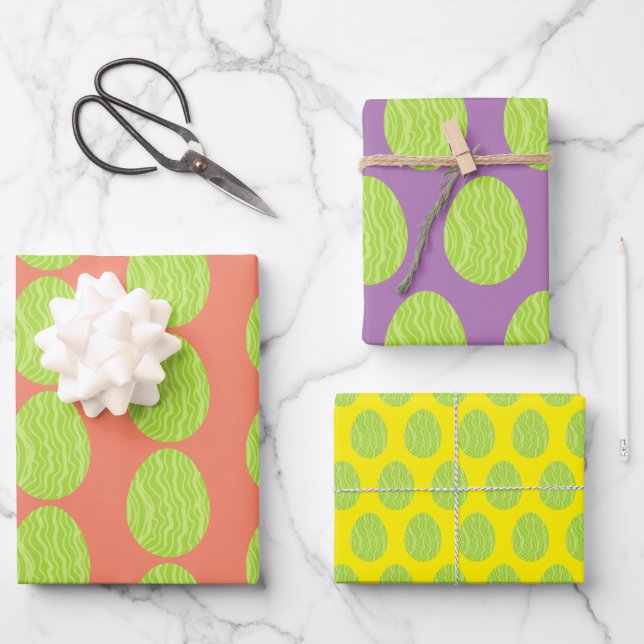 Spring Green Squiggles Easter Egg Wrapping Paper Sheet (Front)