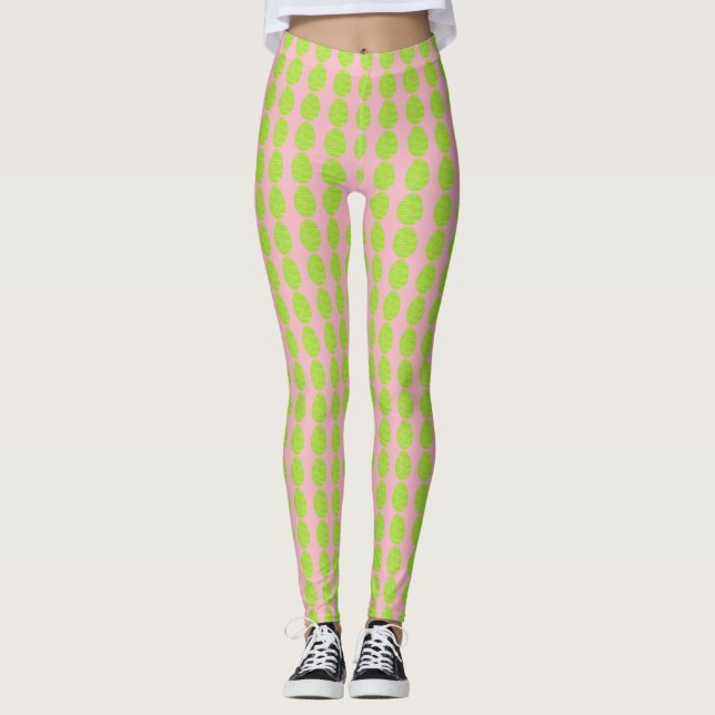 Spring Green Striped Easter Egg Leggings (Front)