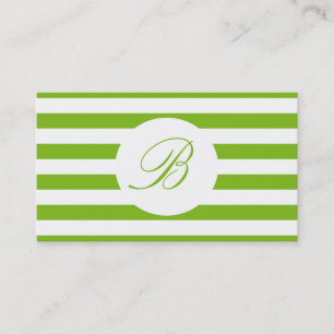 Spring Green Striped With Monogram Business Card