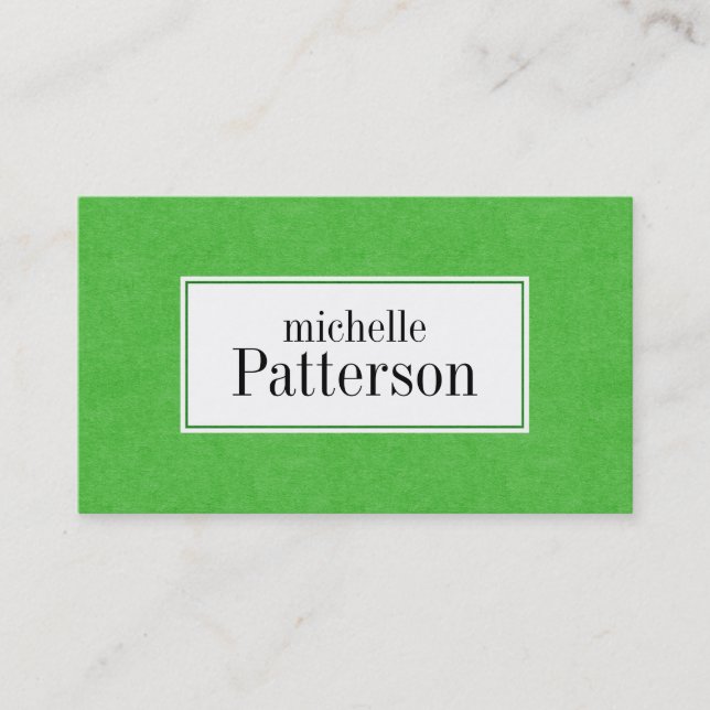 Spring Green Suede Look Modern Business Cards (Front)