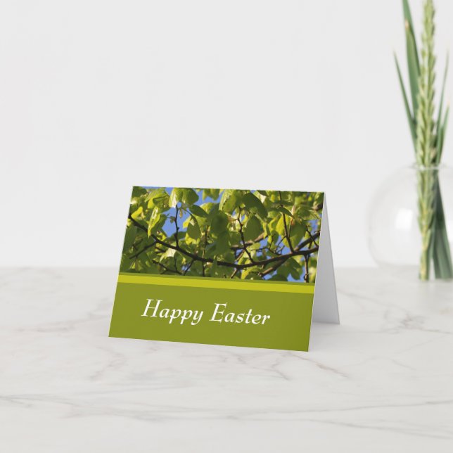 Spring green tree leaves Easter greeting Holiday Card (Front)
