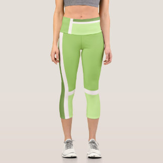Spring Green, White and your Text, Tricolor Capri Leggings