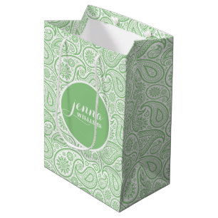Spring-green & White Vintage paisley Damasks Medium Gift Bag