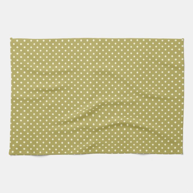 Spring green with small off white polka dots tea towel (Horizontal)