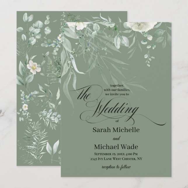 Spring Greenery Calligraphy Wedding Invitation (Front/Back)