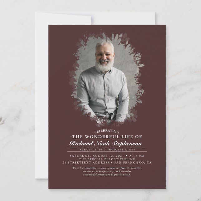 Spring Greenery Foliage Silhouette Funeral Photo Invitation (Front)