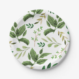 Spring Greenery Paper Plates with Watercolor Leave