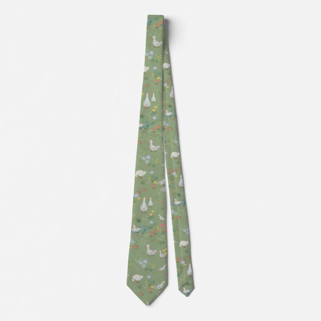 Spring greens duck pond  neck tie (Front)