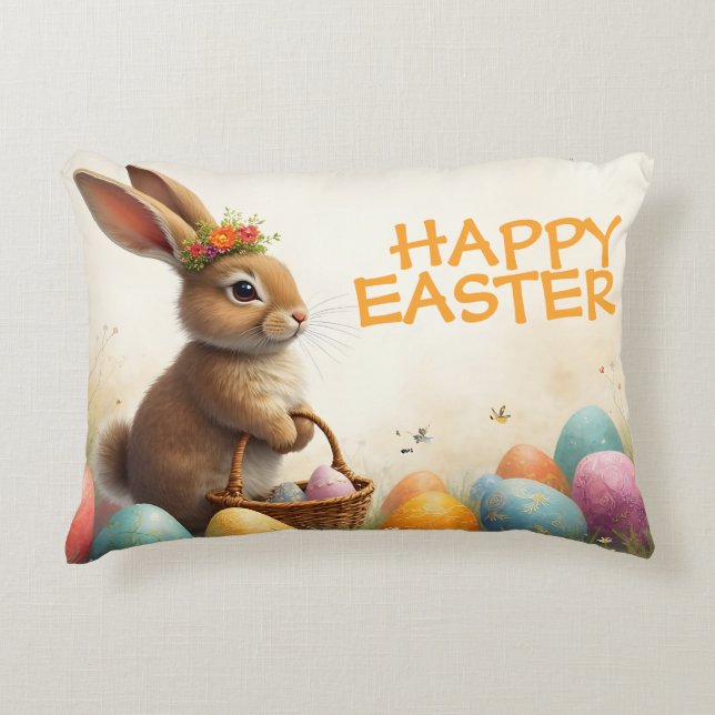 Spring Greetings from the Easter Bunny Decorative Cushion (Front)