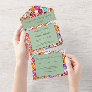 Spring Handmade sewn fabric Flowers Multicolor All In One Invitation