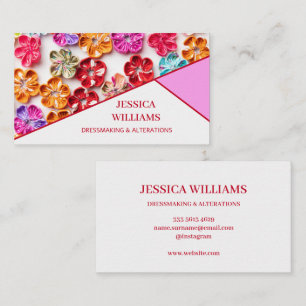 Spring Handmade sewn fabric Flowers Multicolor Business Card