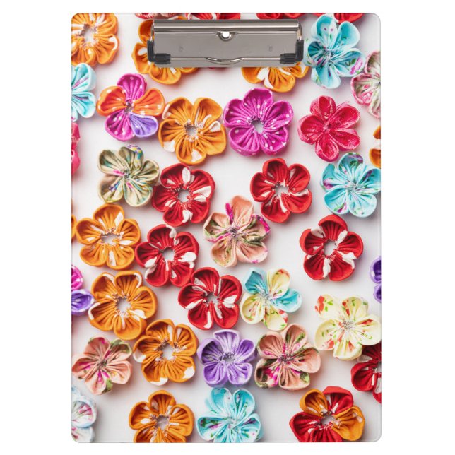 Spring Handmade sewn fabric Flowers Multicolor  Clipboard (Front)