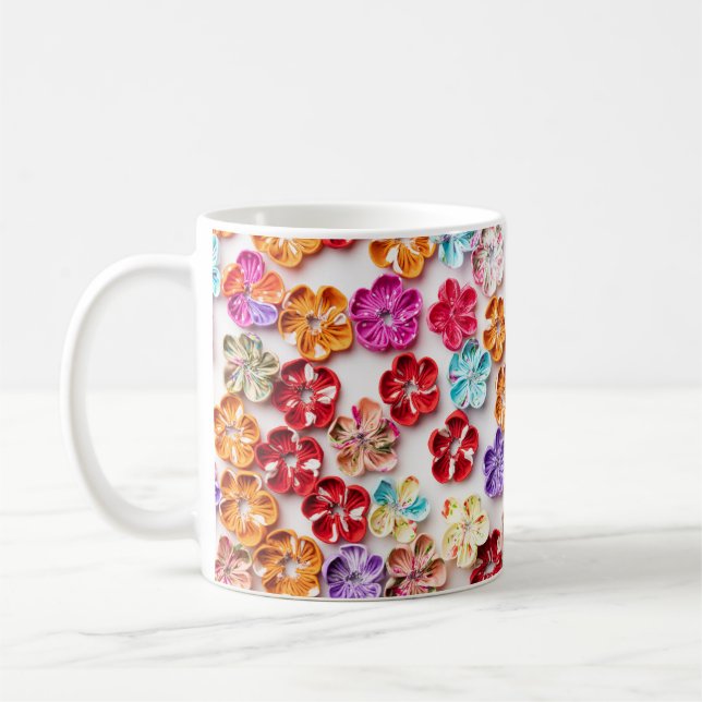 Spring Handmade sewn fabric Flowers Multicolor  Coffee Mug (Left)