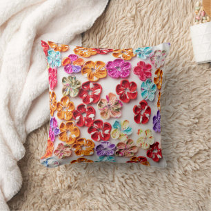 Spring Handmade sewn fabric Flowers Multicolor Cushion