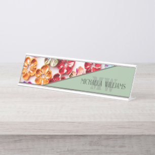Spring Handmade sewn fabric Flowers Multicolor Desk Name Plate