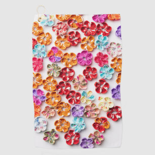 Spring Handmade sewn fabric Flowers Multicolor  Golf Towel