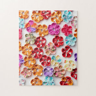 Spring Handmade sewn fabric Flowers Multicolor Jigsaw Puzzle
