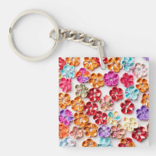 Spring Handmade sewn fabric Flowers Multicolor  Key Ring
