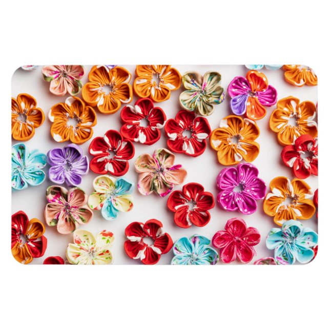 Spring Handmade sewn fabric Flowers Multicolor  Magnet (Horizontal)