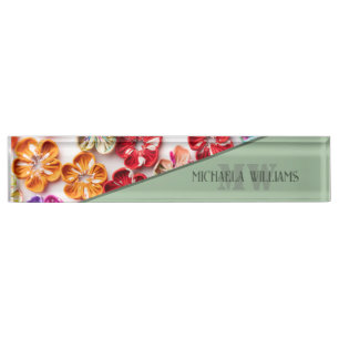 Spring Handmade sewn fabric Flowers Multicolor Nameplate