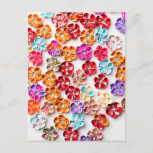 Spring Handmade sewn fabric Flowers Multicolor  Postcard